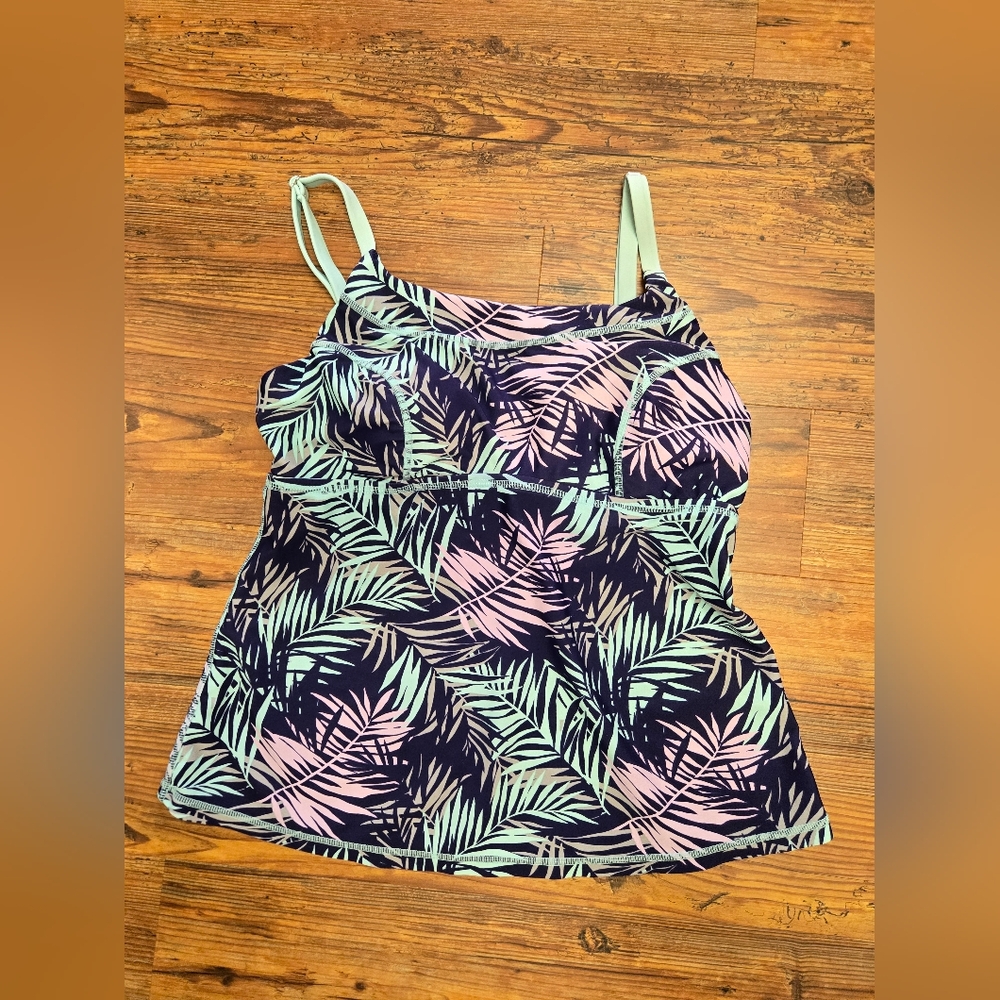Zelos Tankini Top trop. blue pink turquoise M pristine built in bra adj. str.